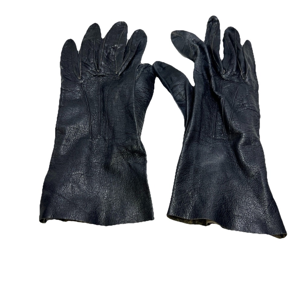 Vintage Black Leather Gauntlet Work Gloves Motorcycle Riding Utility
